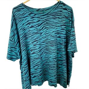 Ava & Viv 1X 100% Cotton Boxy Zebra Print Top | Teal & Black | Edgy Y2K | 90’s